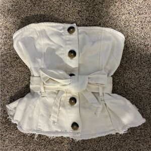 Free People White Strapless Button-Up Tank Top